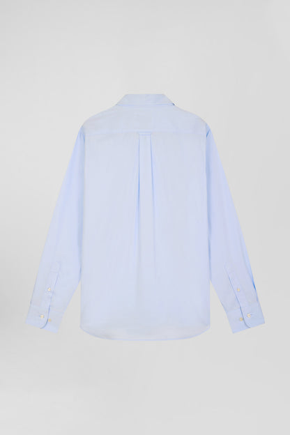 Regular Plain Sky Blue Mixed Stretch Cotton Shirt_05