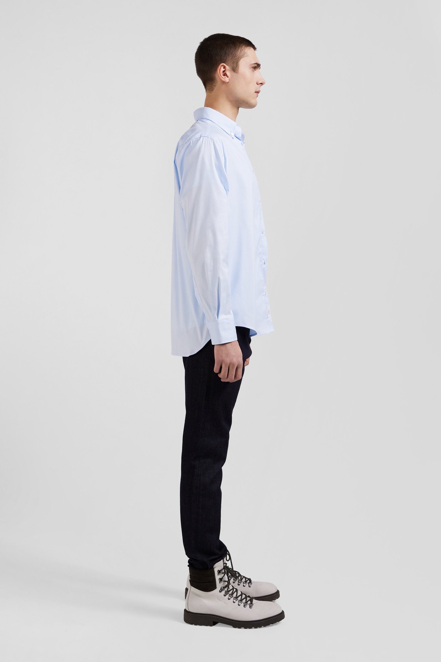 Regular Plain Sky Blue Mixed Stretch Cotton Shirt_09