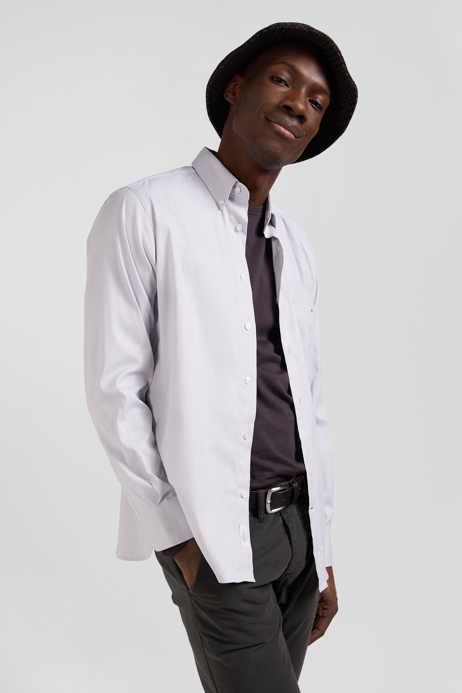 Regular Plain Grey Mixed Stretch Cotton Shirt_01