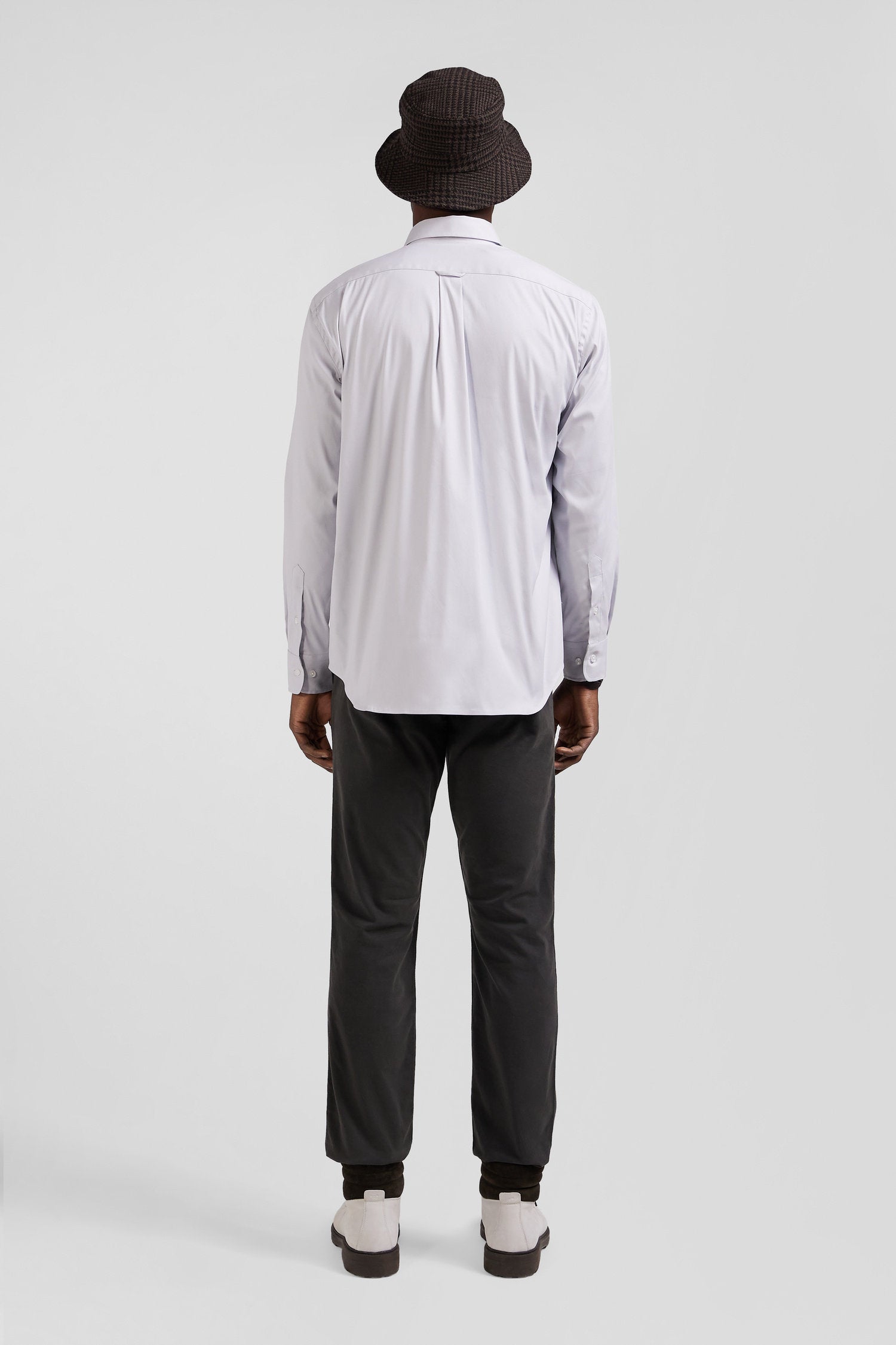 Regular Plain Grey Mixed Stretch Cotton Shirt_03