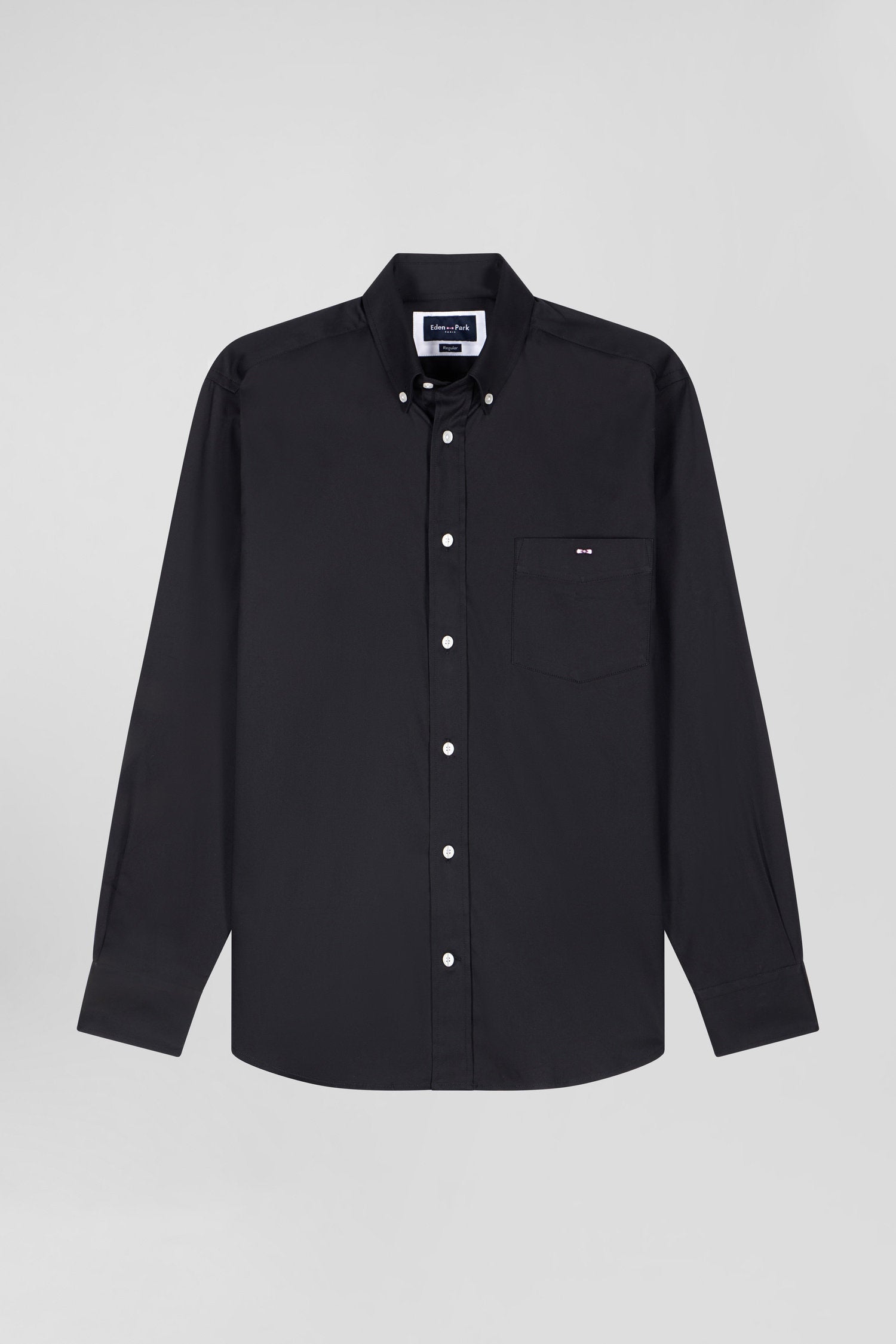 Regular Plain Black Mixed Stretch Cotton Shirt_04