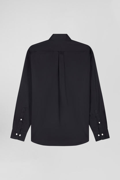 Regular Plain Black Mixed Stretch Cotton Shirt_05