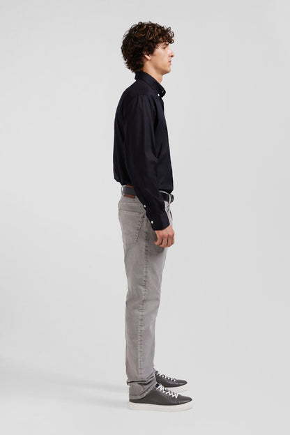 Regular Plain Black Mixed Stretch Cotton Shirt_07