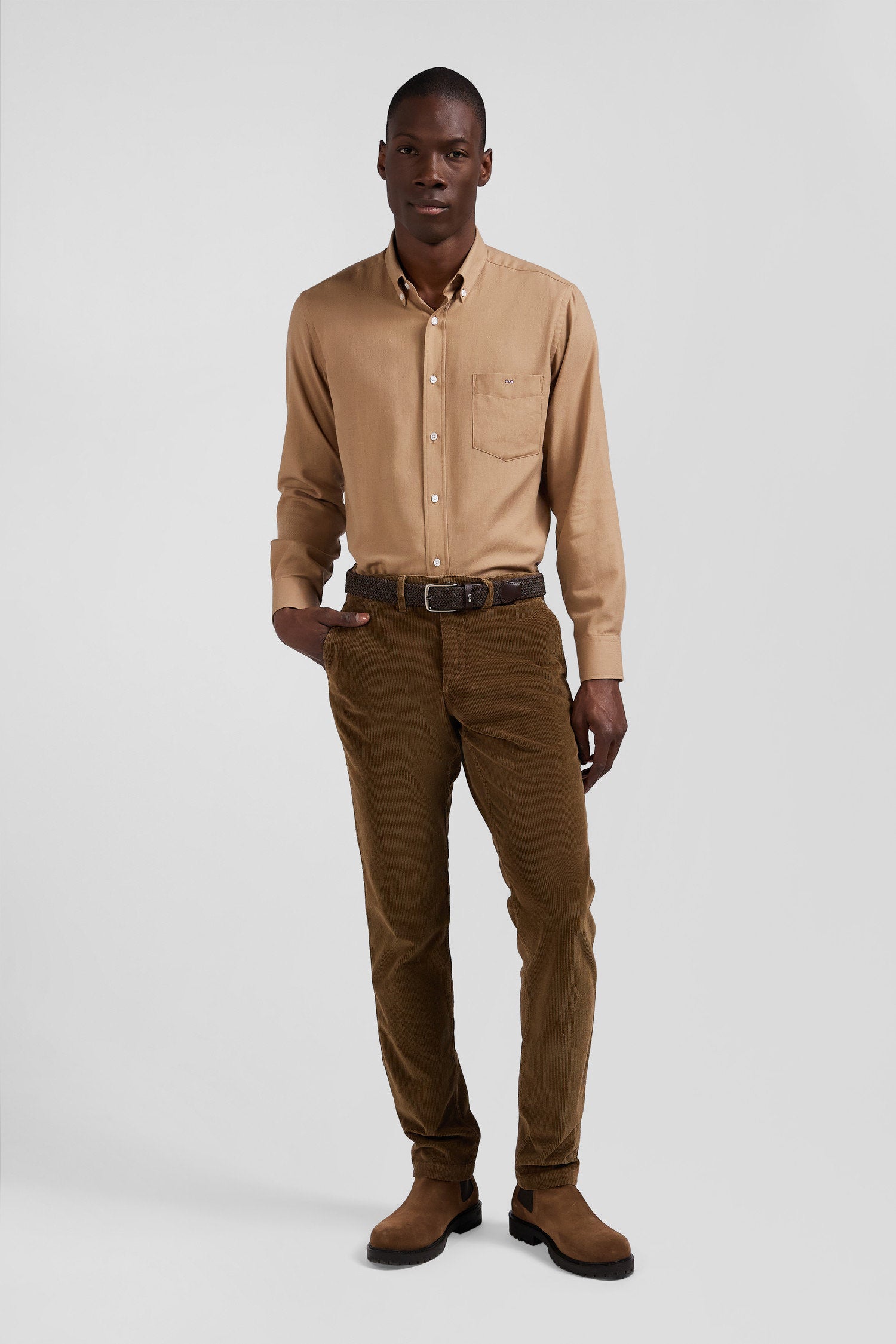 Regular Camel Cotton and Cashmere Twill Shirt_H24CHECL0049_MAM5_02