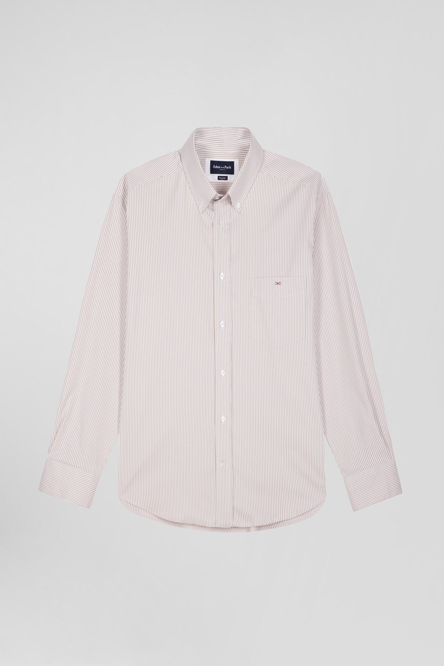 Regular Beige Cotton Poplin Shirt with Baton Stripes_H24CHECL0052_BEC_03