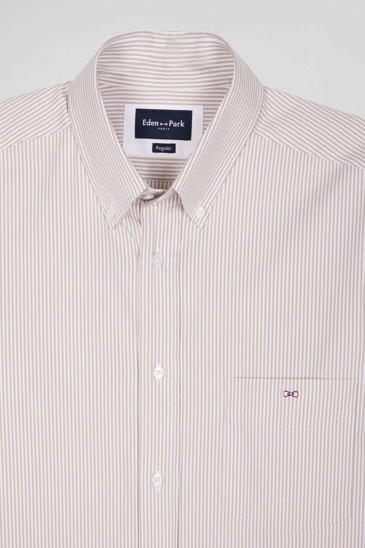 Regular Beige Cotton Poplin Shirt with Baton Stripes_H24CHECL0052_BEC_06