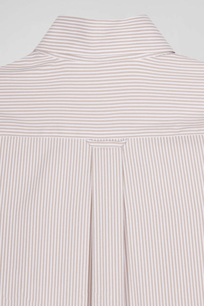 Regular Beige Cotton Poplin Shirt with Baton Stripes_H24CHECL0052_BEC_07