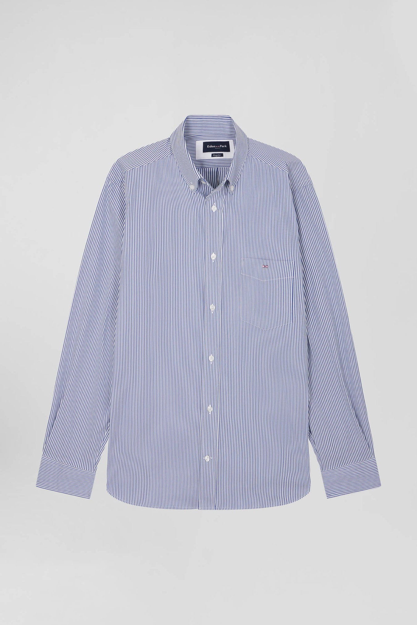 Regular Navy Blue Cotton Poplin Shirt with Baton Stripes_H24CHECL0052_BLF26_03