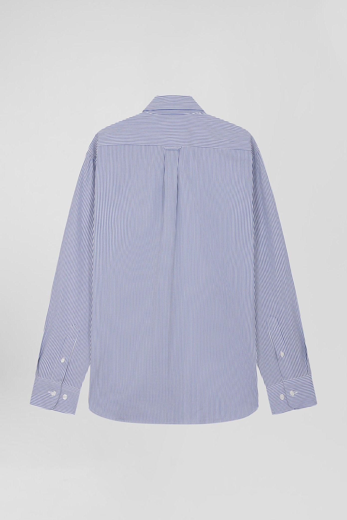 Regular Navy Blue Cotton Poplin Shirt with Baton Stripes_H24CHECL0052_BLF26_05