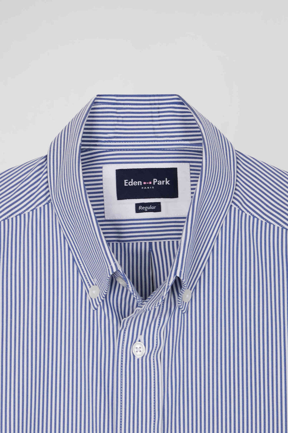 Regular Navy Blue Cotton Poplin Shirt with Baton Stripes_H24CHECL0052_BLF26_07