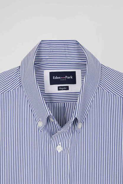 Regular Navy Blue Cotton Poplin Shirt with Baton Stripes_H24CHECL0052_BLF26_07