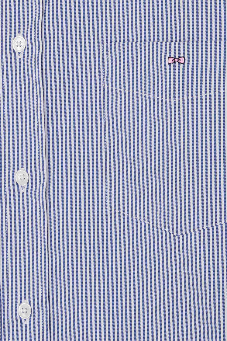 Regular Navy Blue Cotton Poplin Shirt with Baton Stripes_H24CHECL0052_BLF26_08