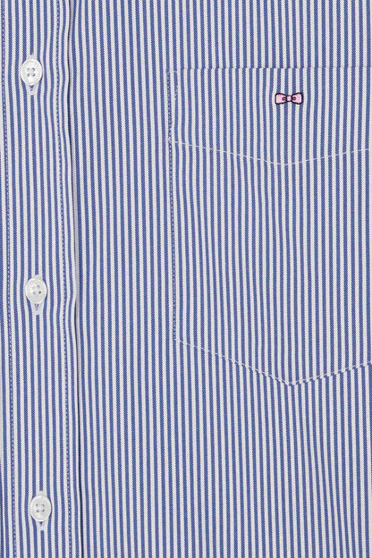 Regular Navy Blue Cotton Poplin Shirt with Baton Stripes_H24CHECL0052_BLF26_08