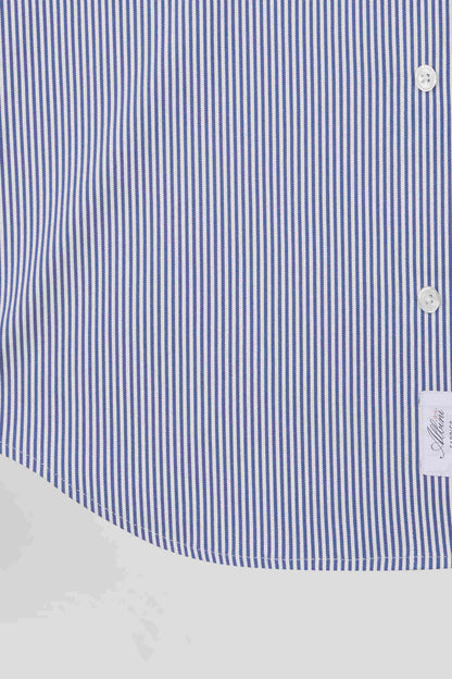 Regular Navy Blue Cotton Poplin Shirt with Baton Stripes_H24CHECL0052_BLF26_09