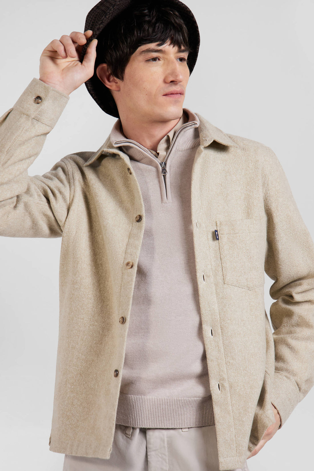 Beige Mixed Cotton Shirt_01