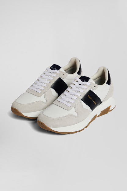 Chunky Sole Beige And Navy Blue Leather Sneakers_03