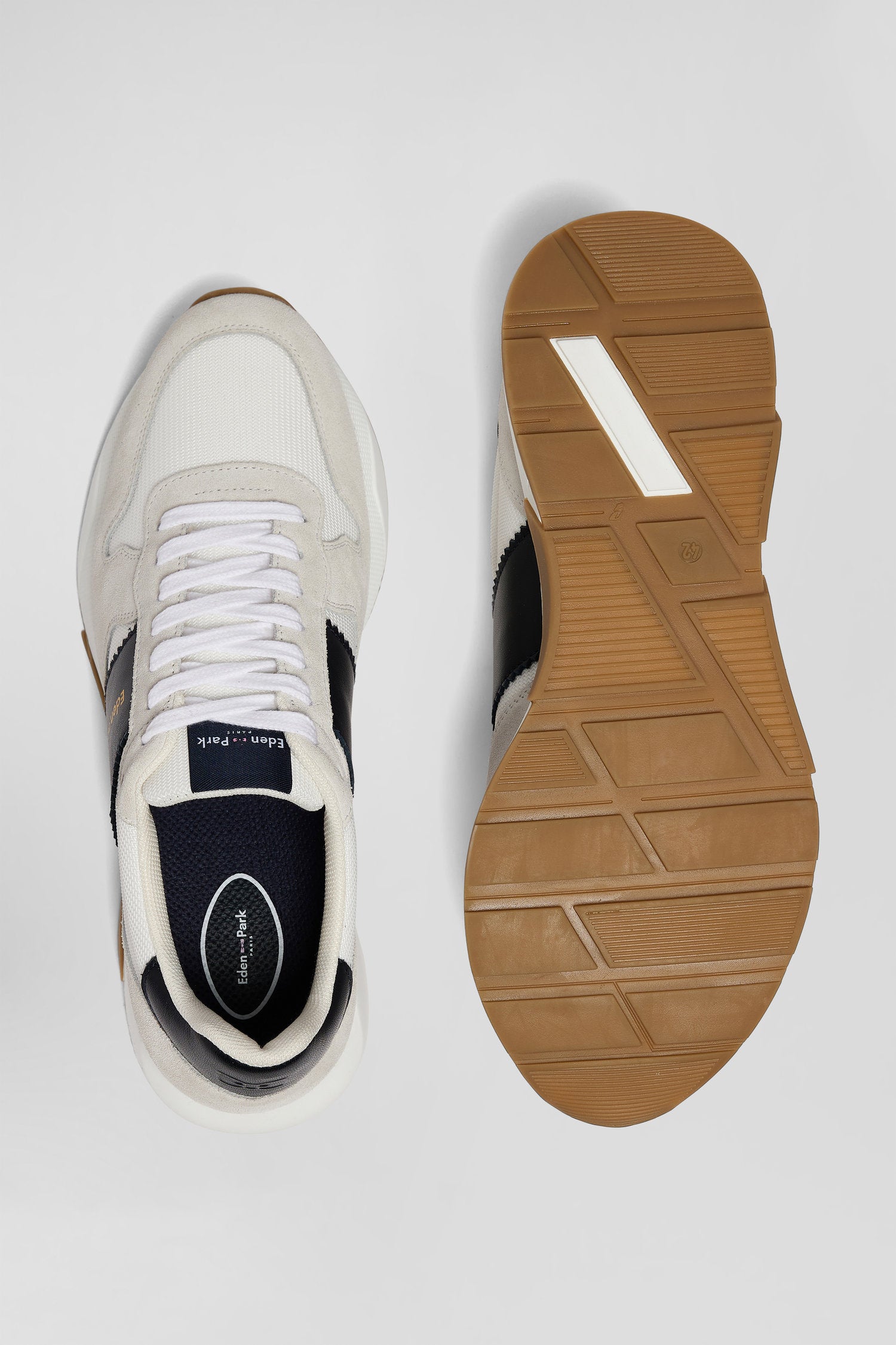 Chunky Sole Beige And Navy Blue Leather Sneakers_05