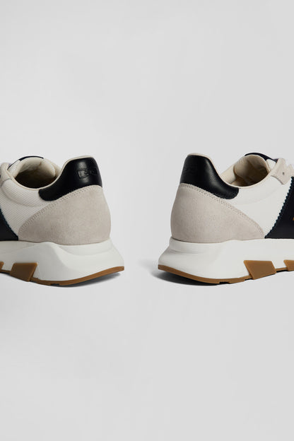 Chunky Sole Beige And Navy Blue Leather Sneakers_06