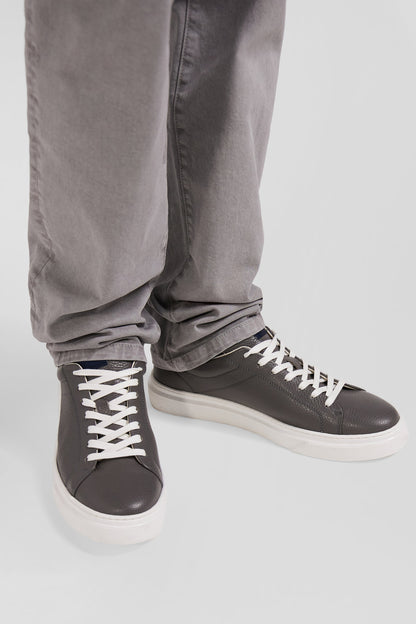 Anthracite Grey Low-Top Leather Sneakers_01