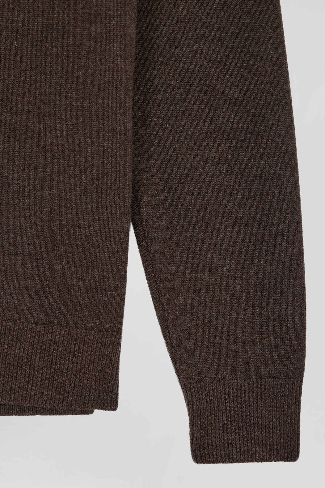 Regular Brown Plain Wool And Cotton Zipped Cardigan_07