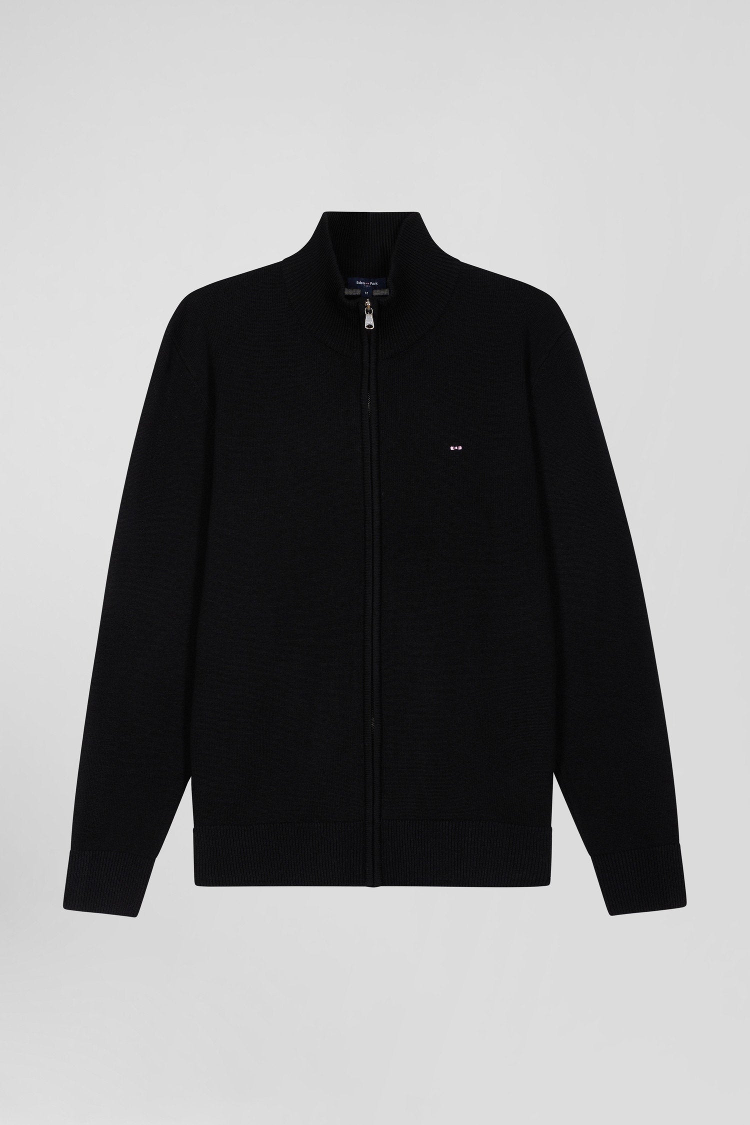 Regular Black Plain Wool And Cotton Zipped Cardigan_04