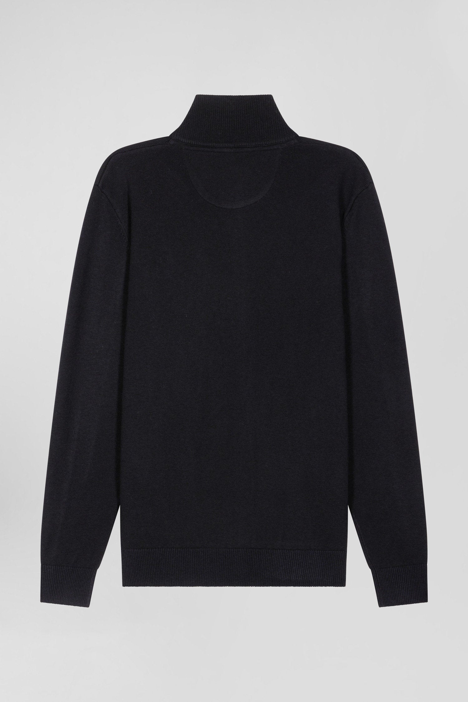 Regular Black Plain Wool And Cotton Zipped Cardigan_05