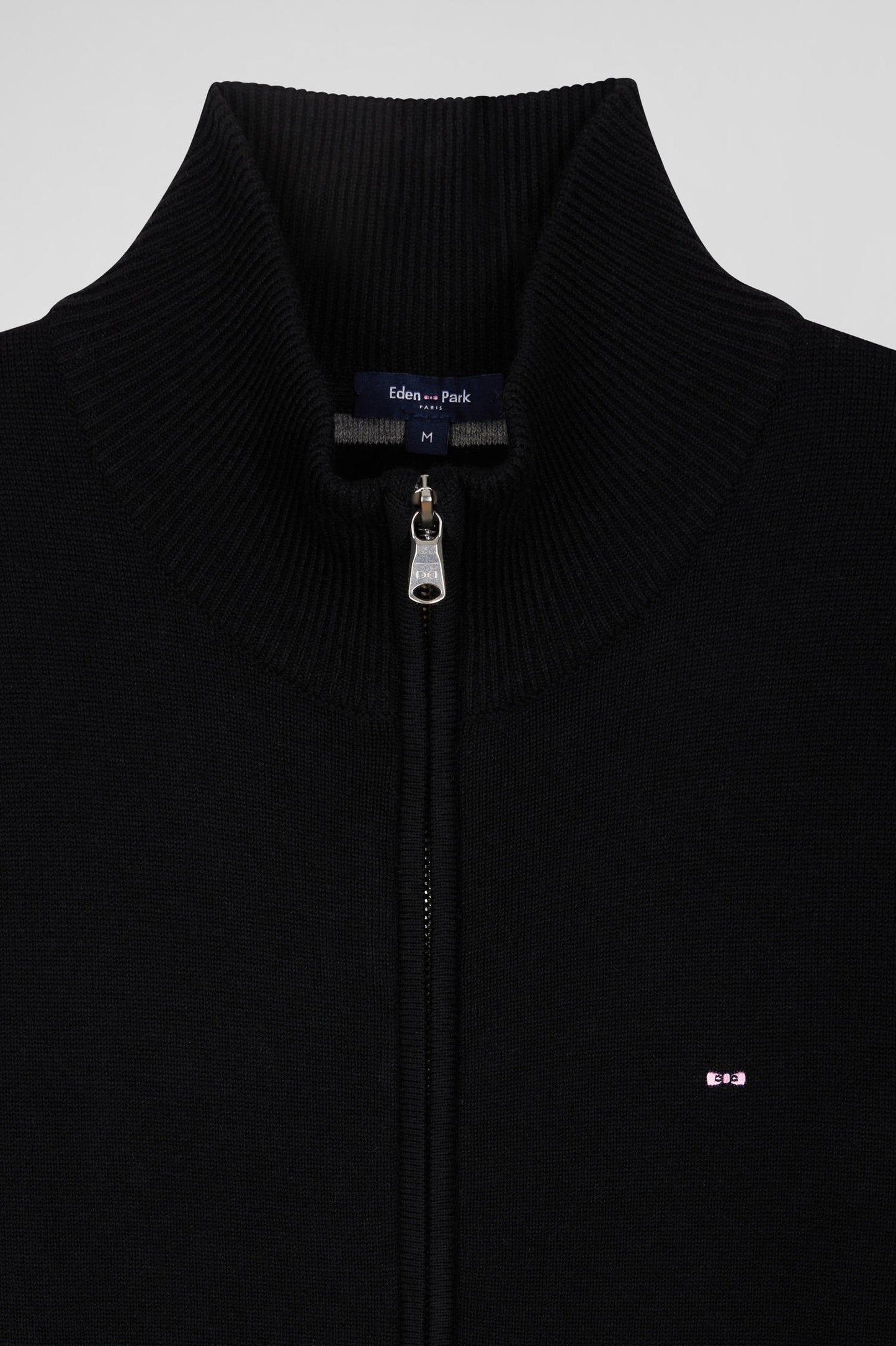 Regular Black Plain Wool And Cotton Zipped Cardigan_06