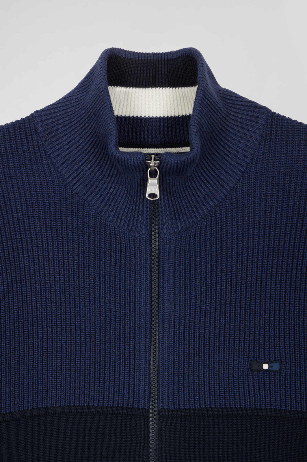 Regular Navy Blue and Blue Cotton High Collar Zipped Cardigan_H24MAICA0010_BLF7_06