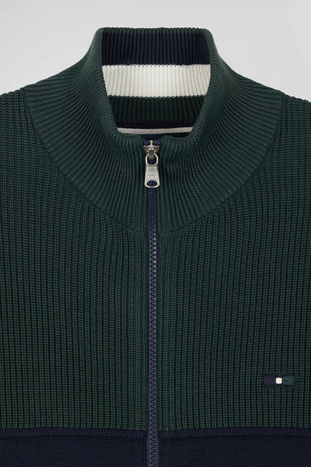 Regular Navy Blue and Green Cotton High Collar Zipped Cardigan_H24MAICA0010_VEF_06