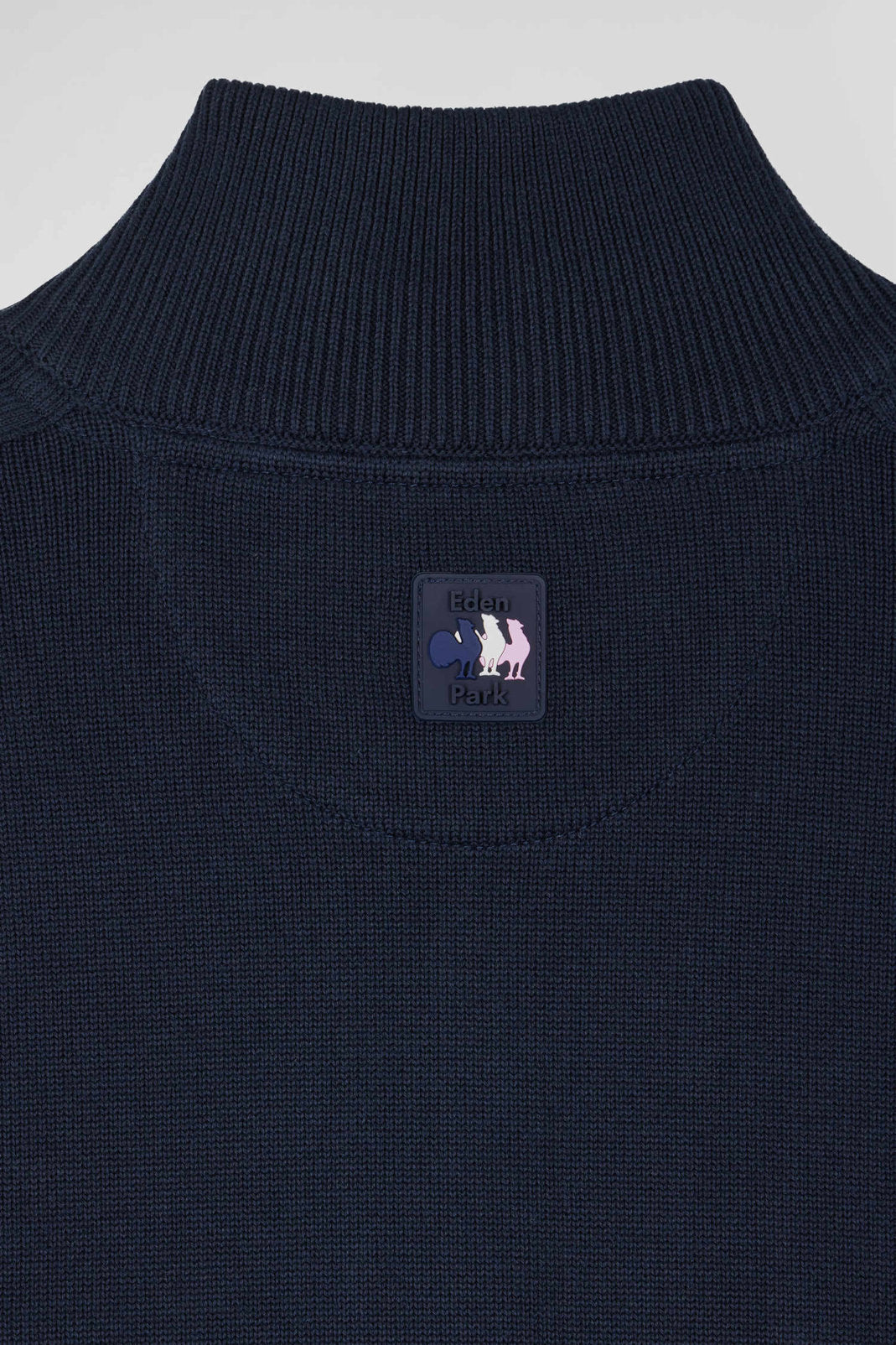 Regular Navy Blue Cotton Zipped Cardigan With Xv De France Rubber Badge And Tricolour Details_08