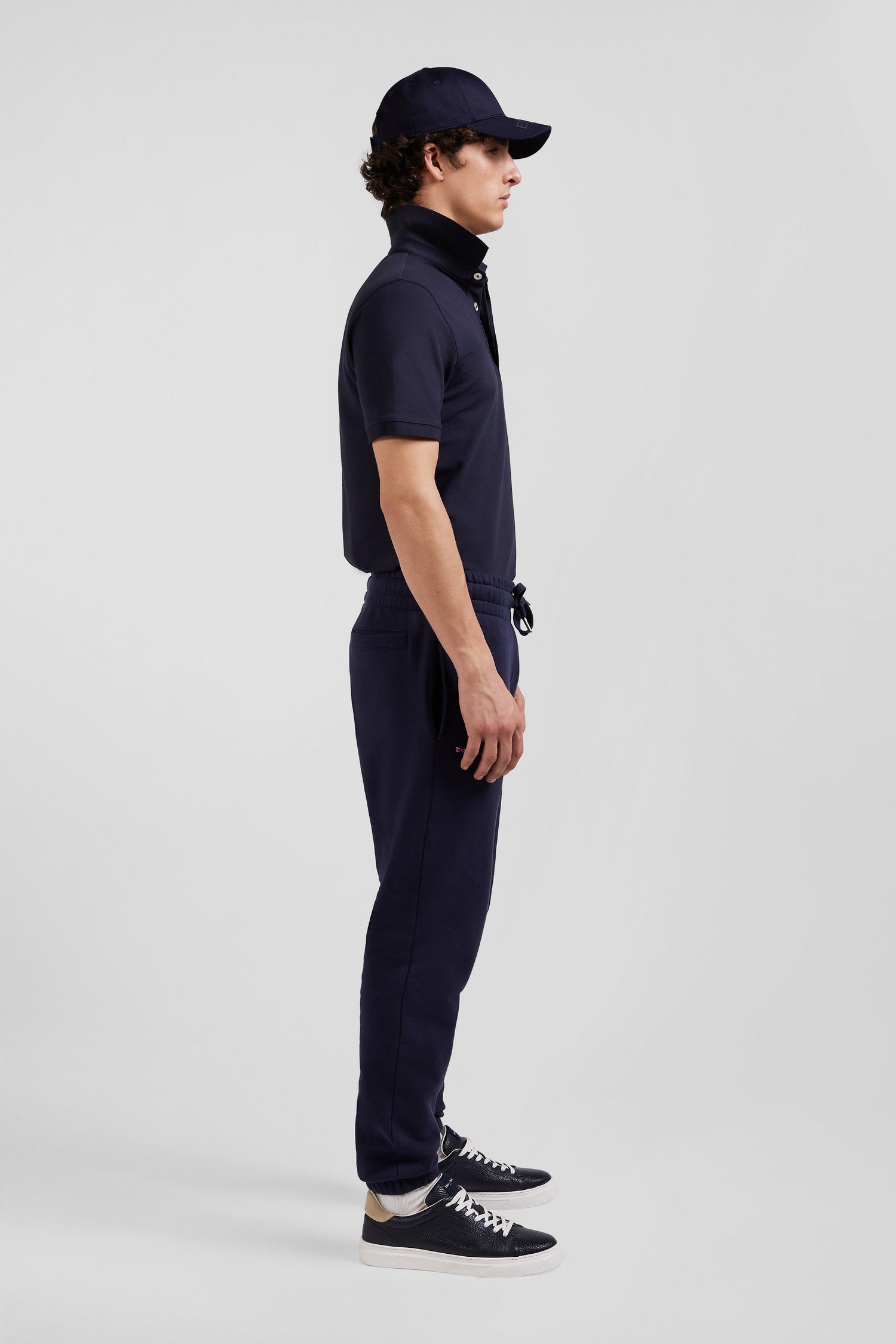 Regular Navy Blue Brushed Fleece Jogging Bottoms_09