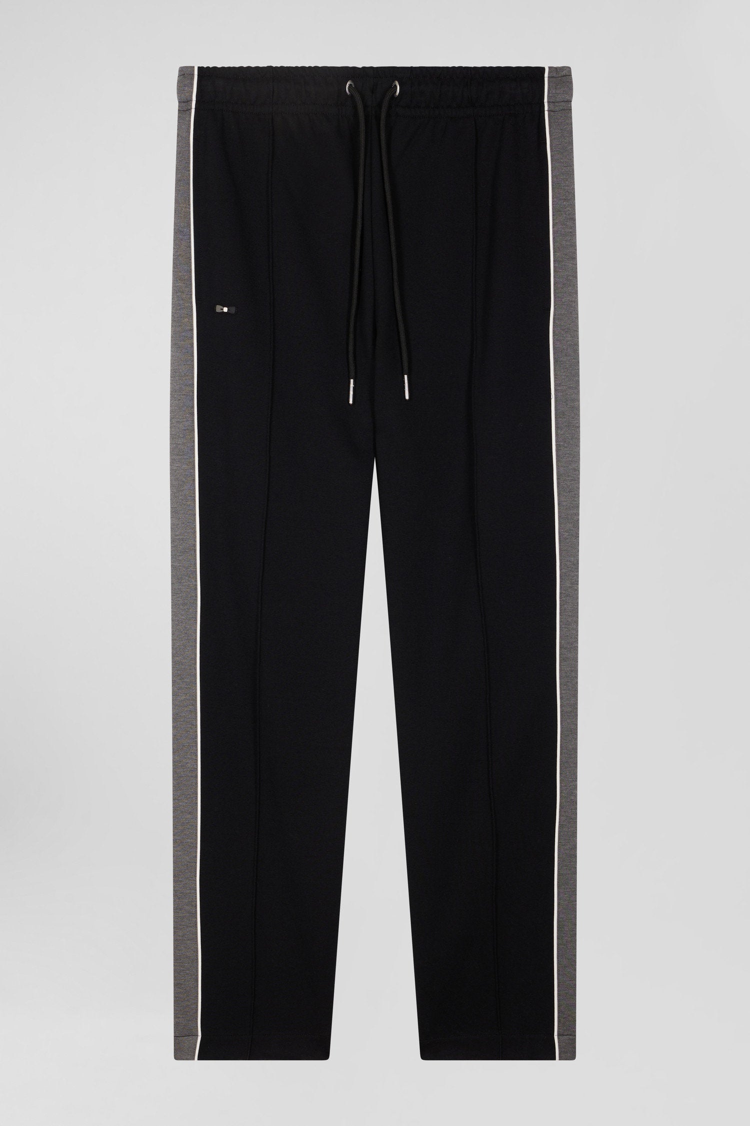 Regular Black Mixed Cotton Jogging Bottoms with Leg Piping_H24MAIJO0006_NO_03