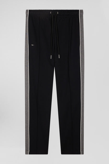 Regular Black Mixed Cotton Jogging Bottoms with Leg Piping_H24MAIJO0006_NO_03