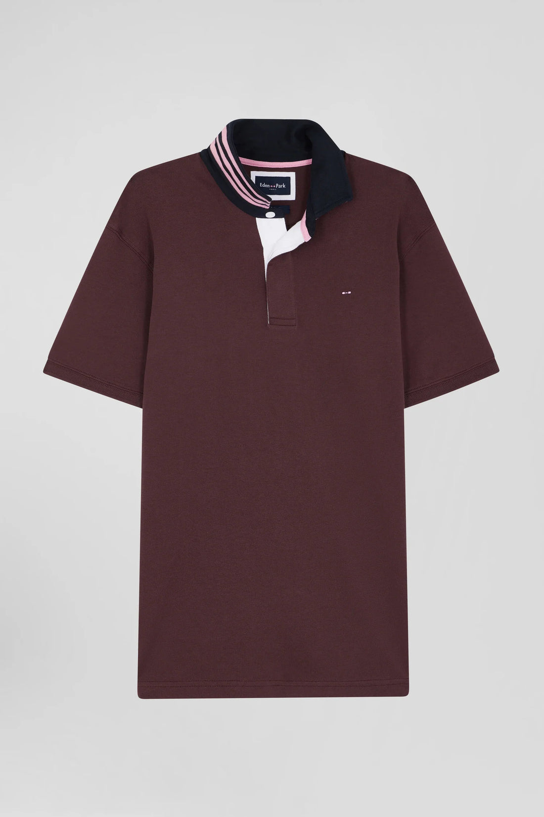 Regular Burgundy Cotton Rugby Shirt With Striped Undercollar_01