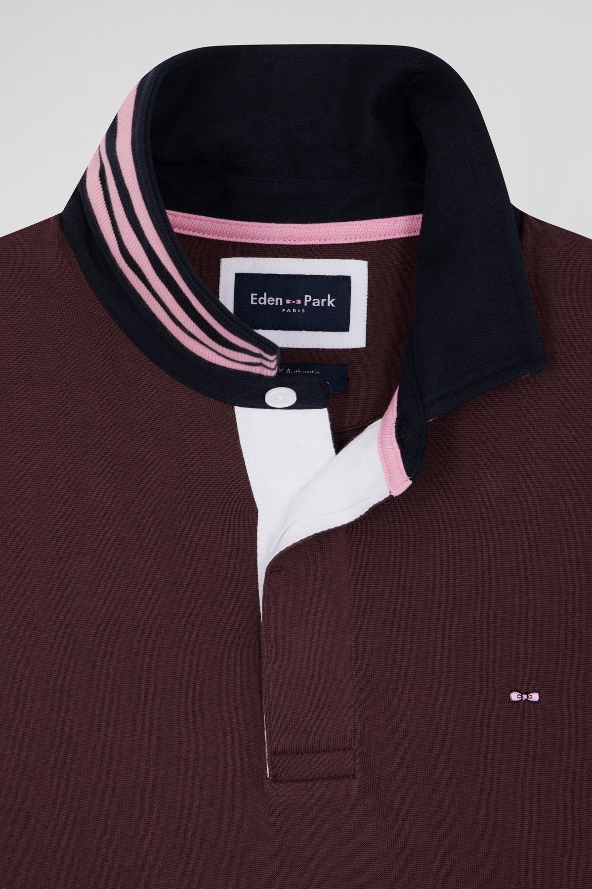 Regular Burgundy Cotton Rugby Shirt With Striped Undercollar_03