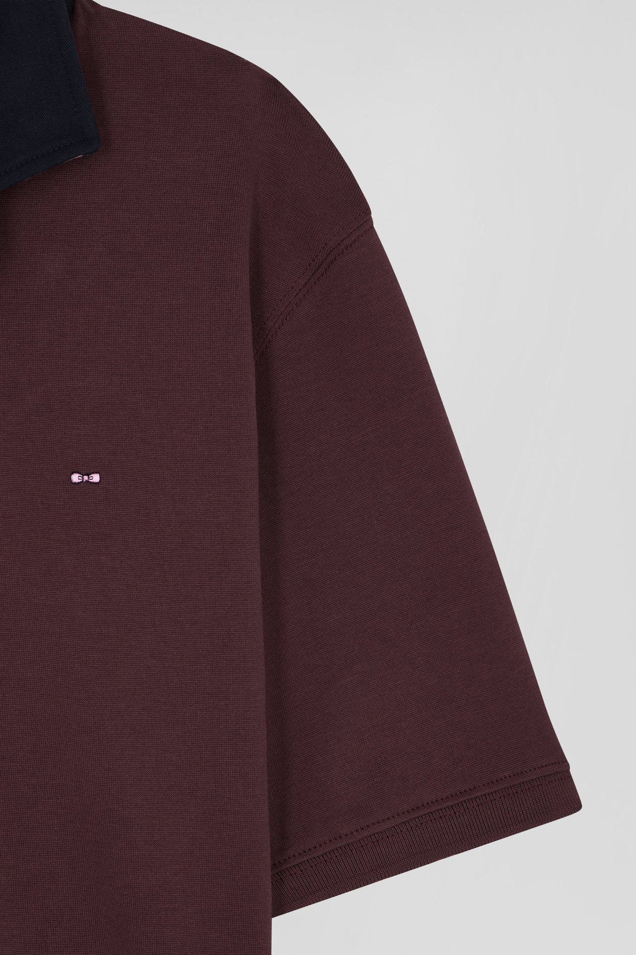 Regular Burgundy Cotton Rugby Shirt With Striped Undercollar_05