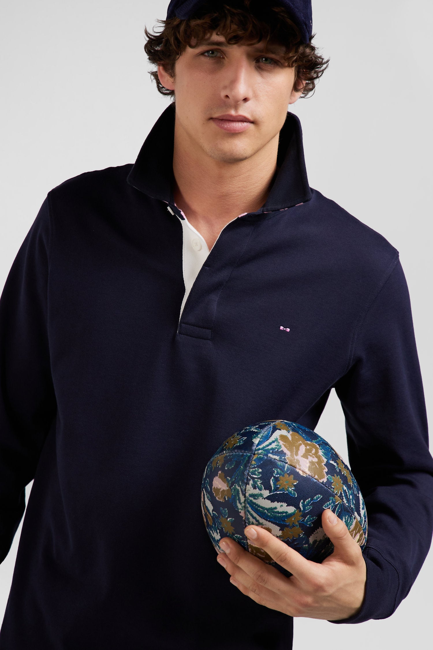 Regular Navy Blue Long-Sleeved Pima Cotton Rugby Shirt_H24MAIML0001_BLF_01