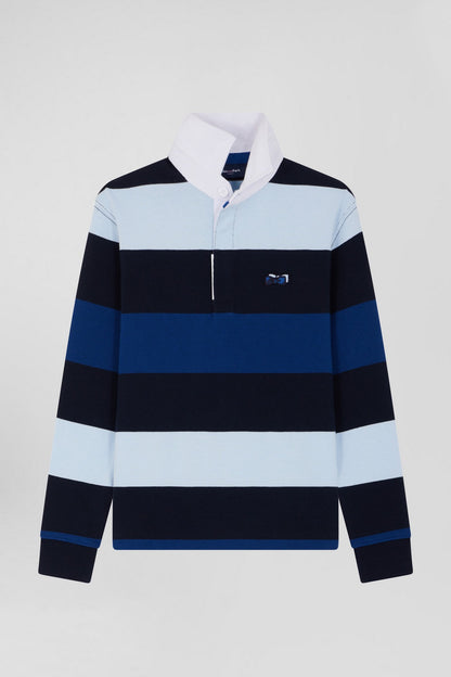 Regular Navy Blue Striped Long-Sleeved Cotton Rugby Shirt_04