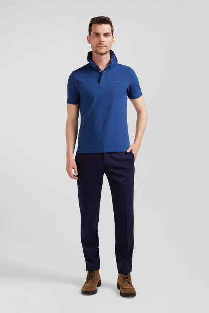 Slim Dark Blue Short-Sleeved Stretch Cotton Polo Shirt_02