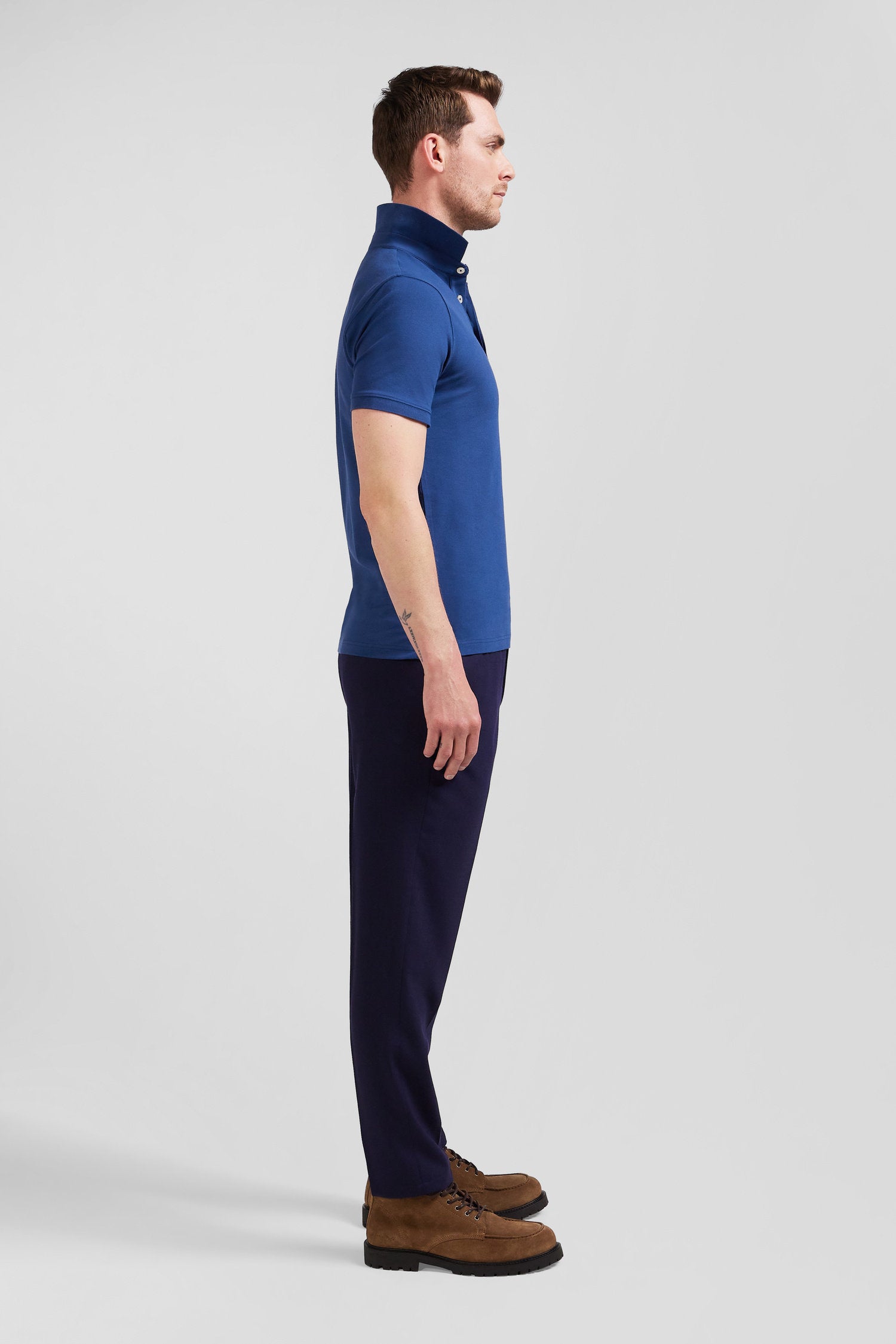 Slim Dark Blue Short-Sleeved Stretch Cotton Polo Shirt_08