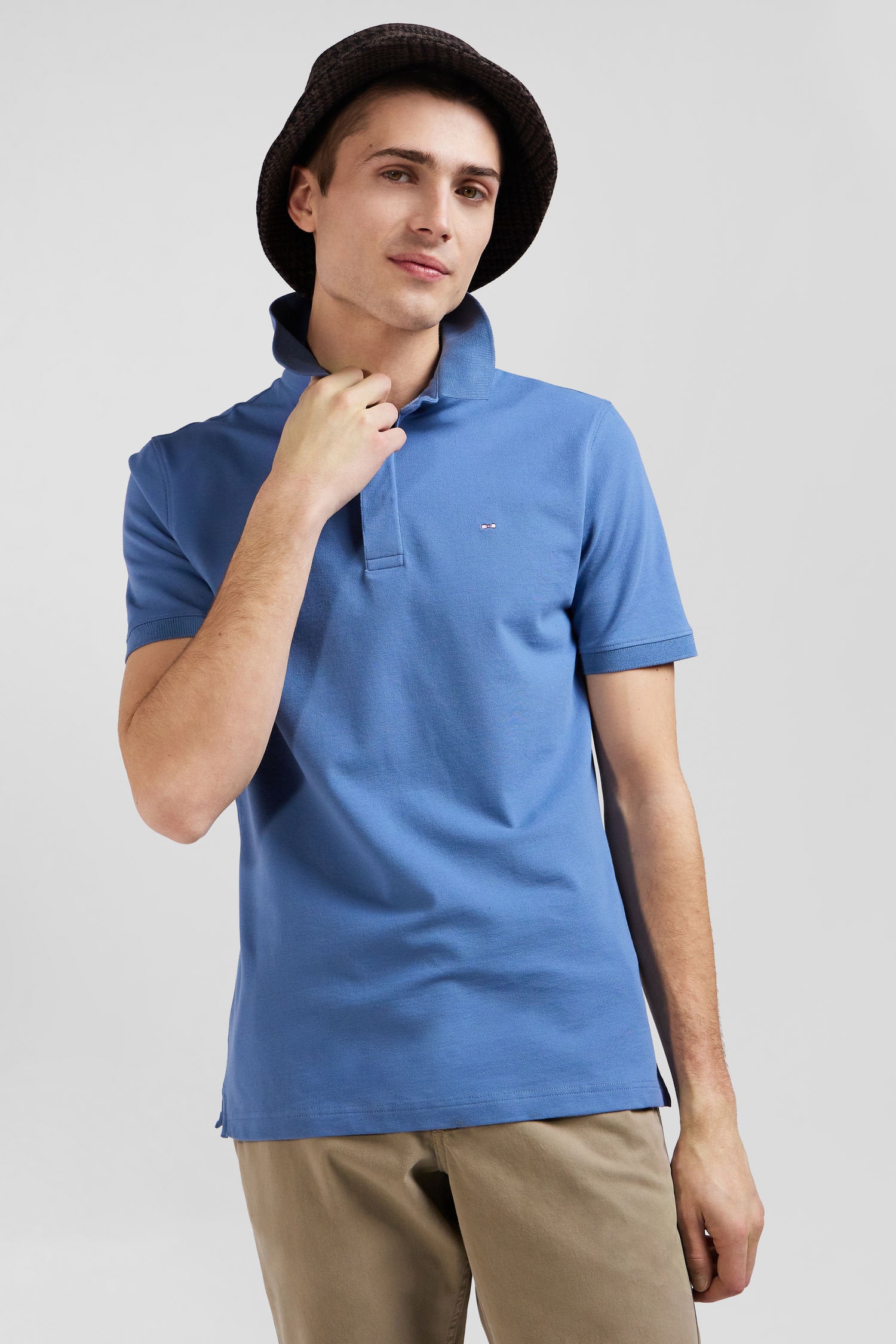 Slim Blue Short-Sleeved Stretch Cotton Polo Shirt_01