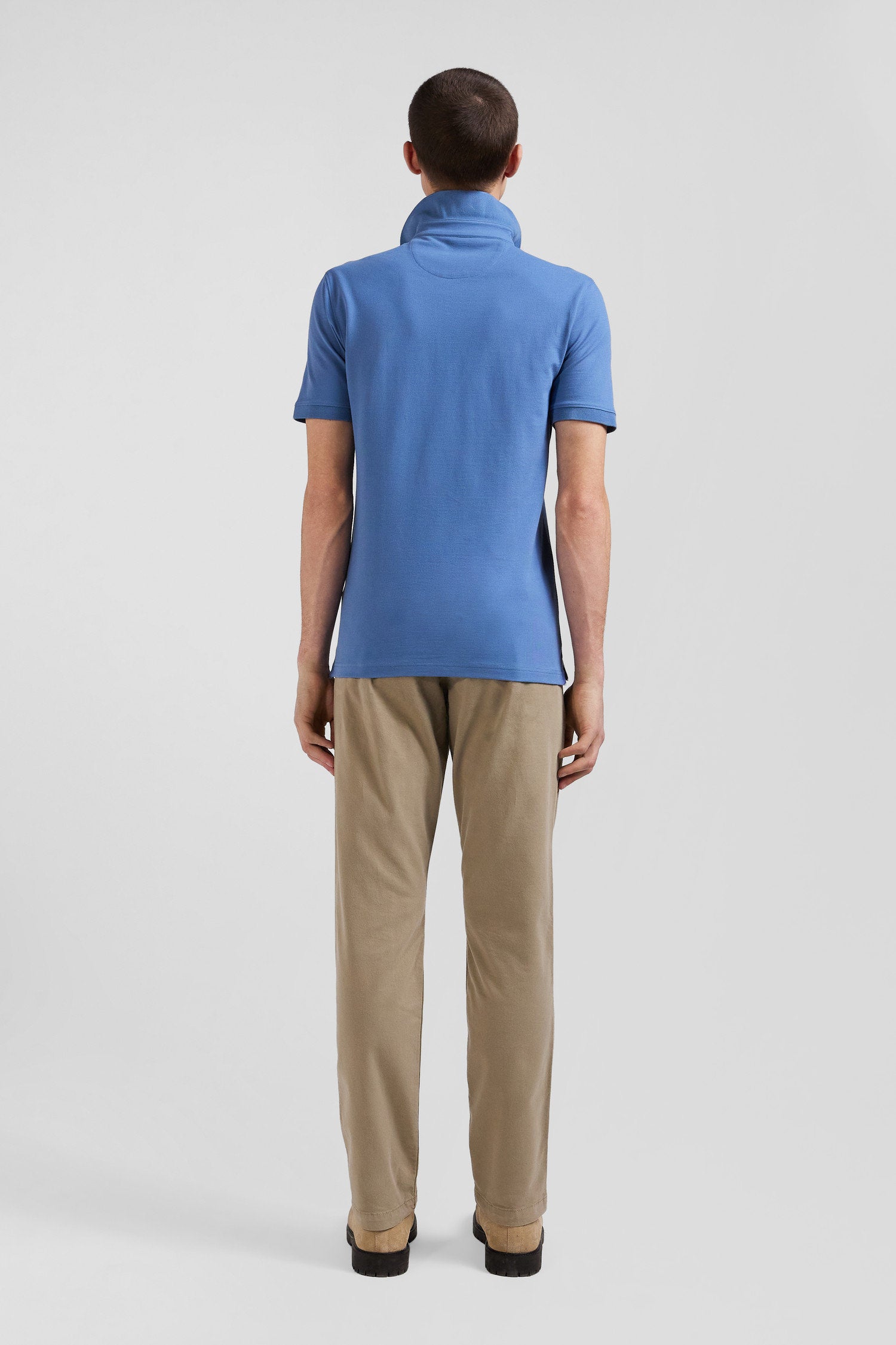 Slim Blue Short-Sleeved Stretch Cotton Polo Shirt_03