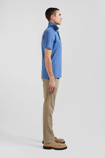 Slim Blue Short-Sleeved Stretch Cotton Polo Shirt_09