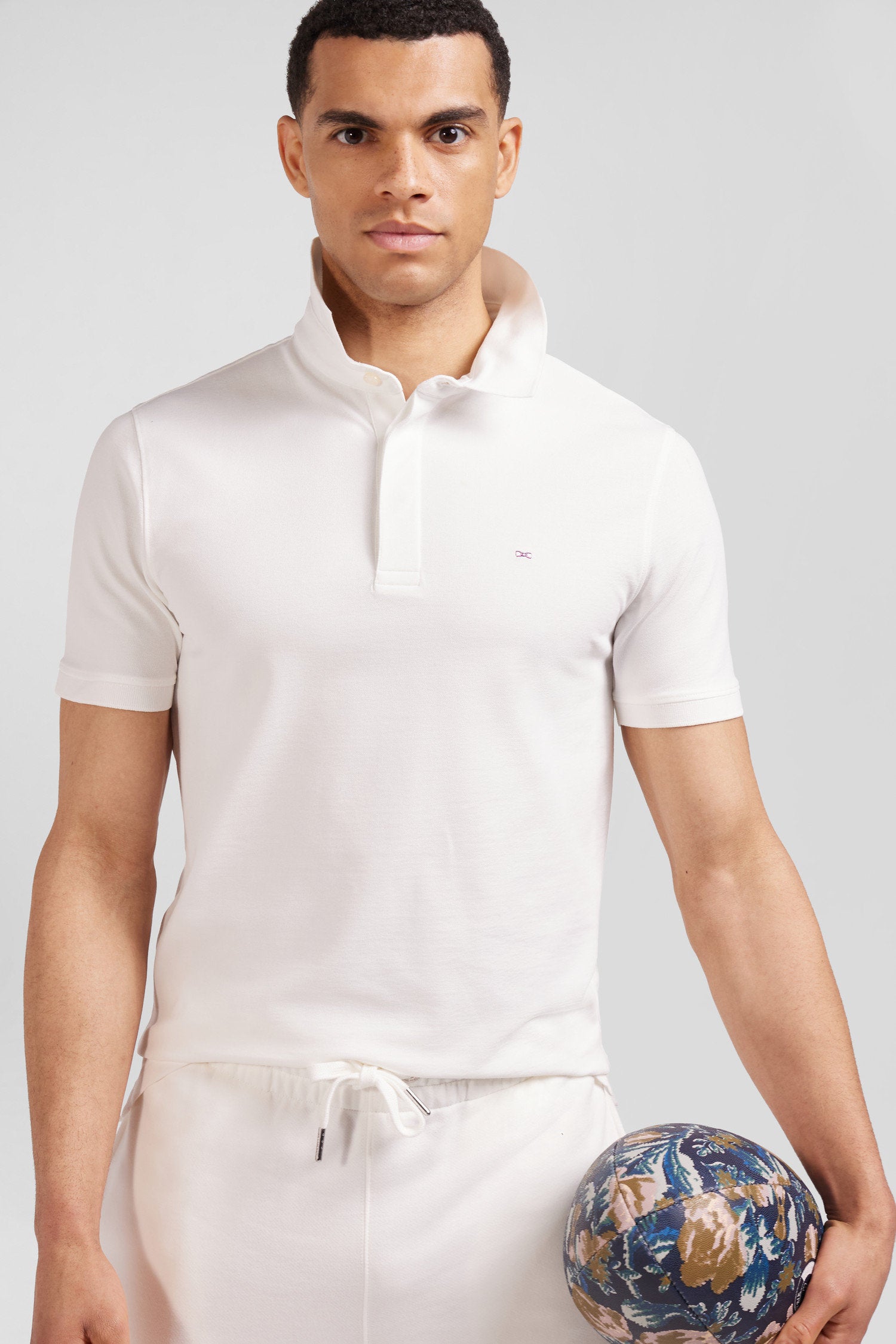 Slim Ecru Short-Sleeved Stretch Cotton Polo Shirt_01