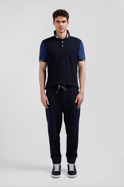 Regular Navy Blue Short-Sleeved Cotton PiquŽ Polo Shirt With Eden Park Jacquard Collar_02