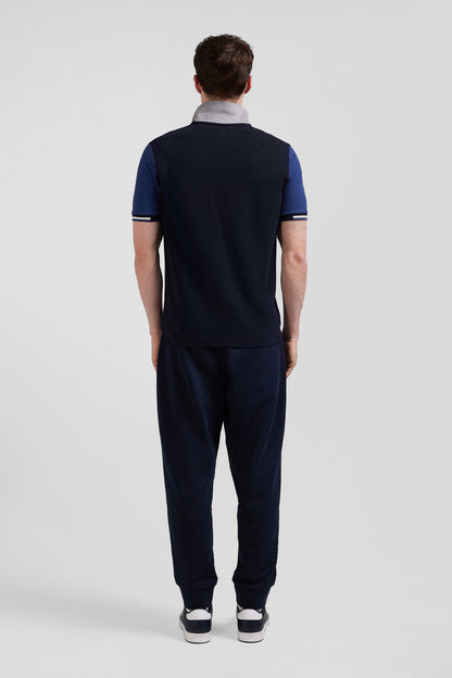 Regular Navy Blue Short-Sleeved Cotton PiquŽ Polo Shirt With Eden Park Jacquard Collar_03