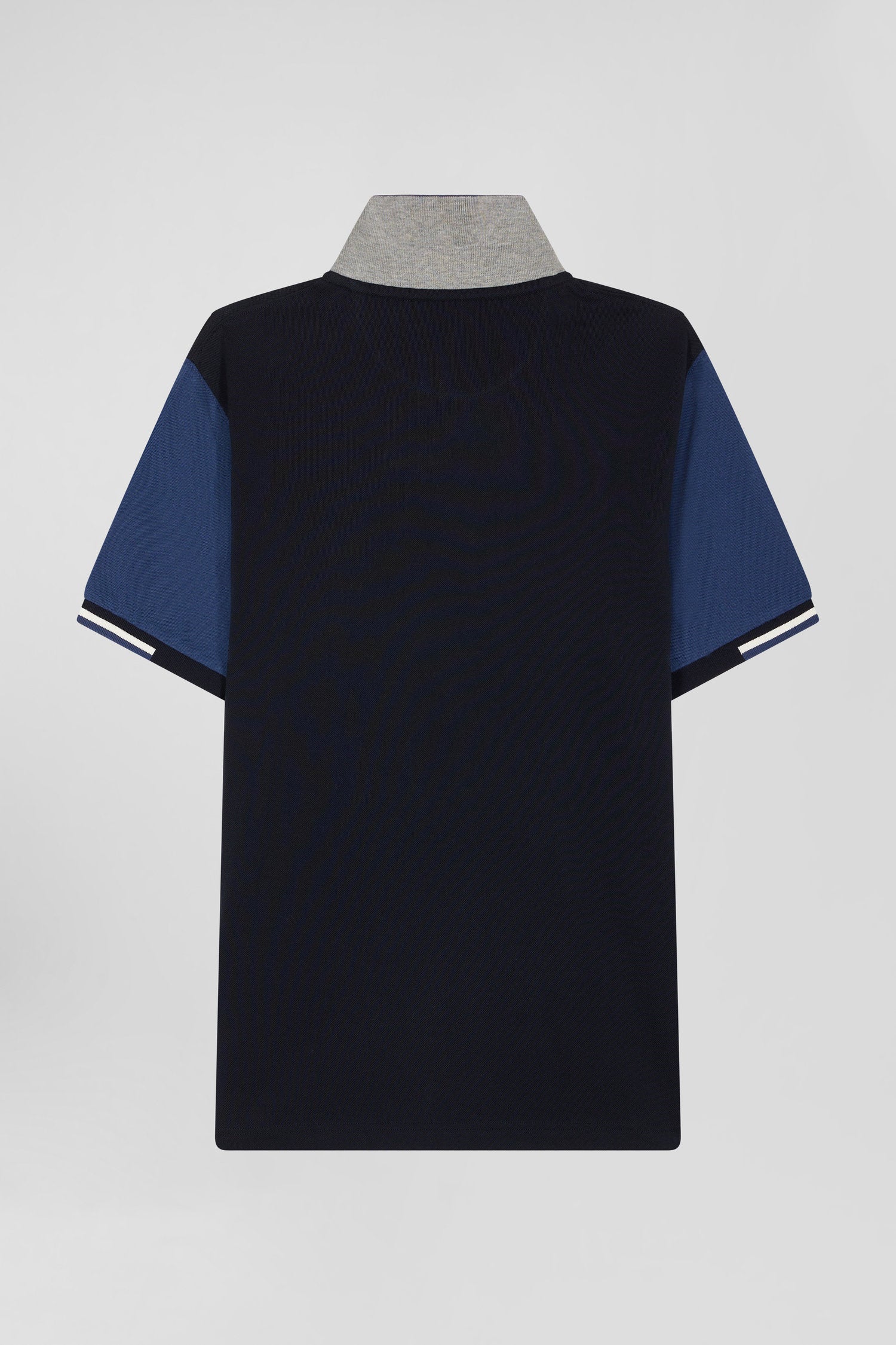 Regular Navy Blue Short-Sleeved Cotton PiquŽ Polo Shirt With Eden Park Jacquard Collar_05