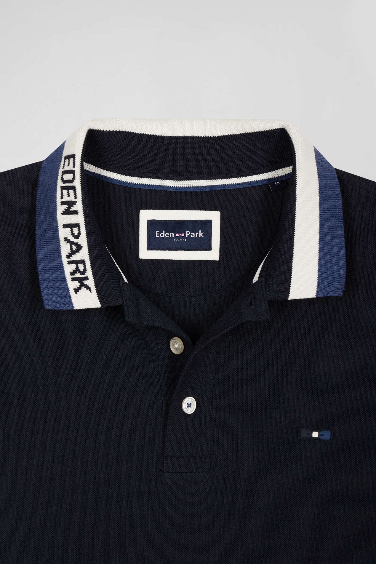 Regular Navy Blue Short-Sleeved Cotton PiquŽ Polo Shirt With Eden Park Jacquard Collar_07