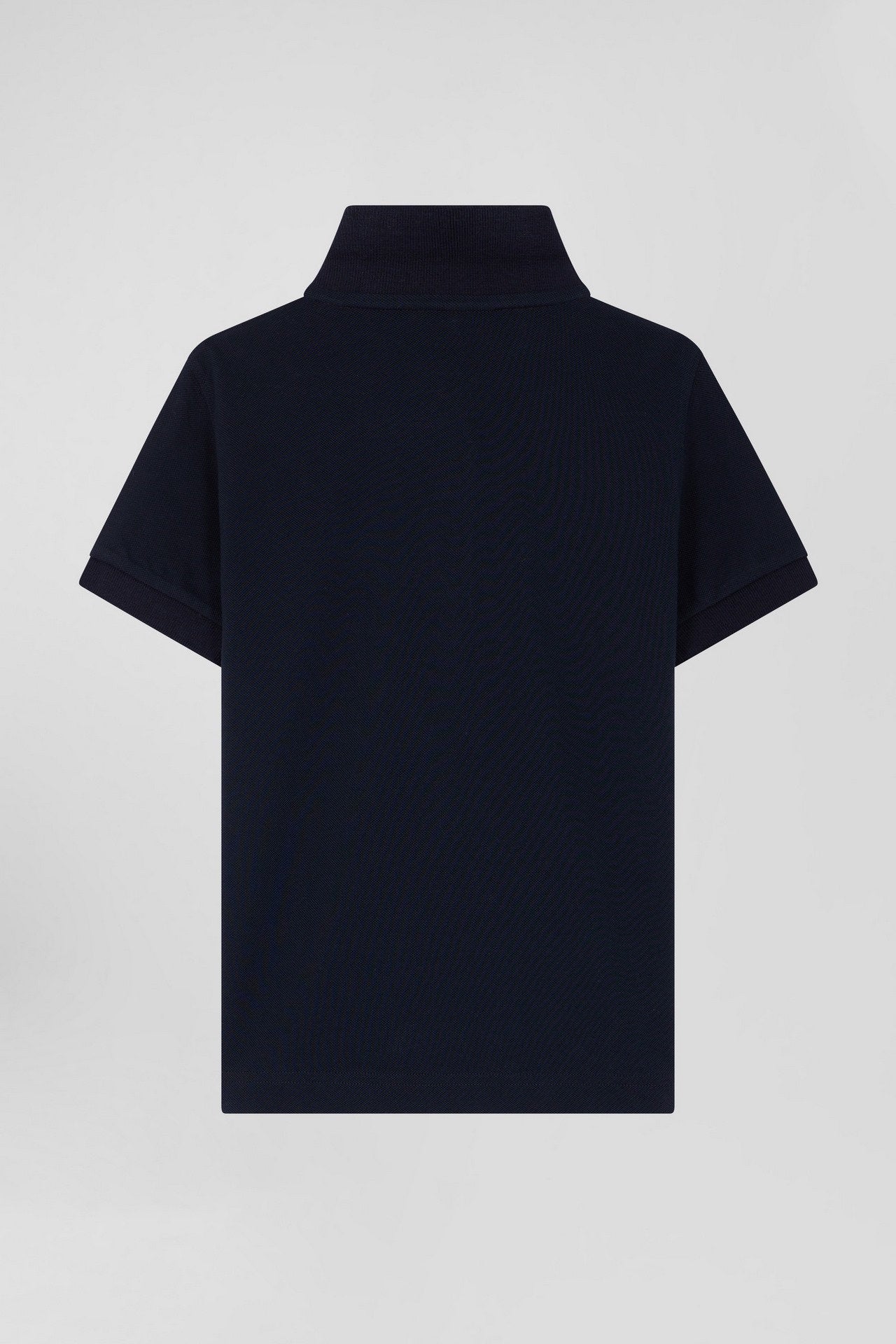 Regular Navy Blue Short-Sleeved Cotton PiquŽ Polo Shirt With Jacquard Collar_05