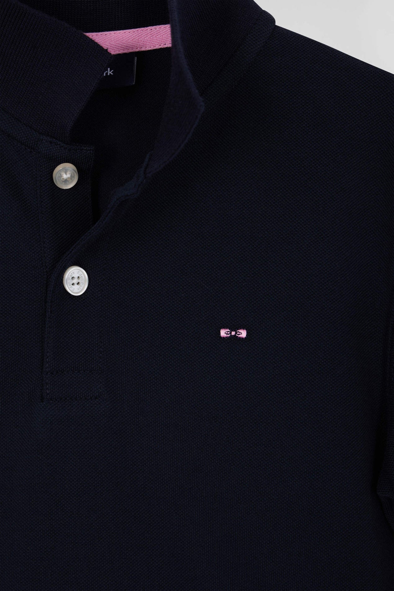 Regular Navy Blue Short-Sleeved Cotton PiquŽ Polo Shirt With Jacquard Collar_06